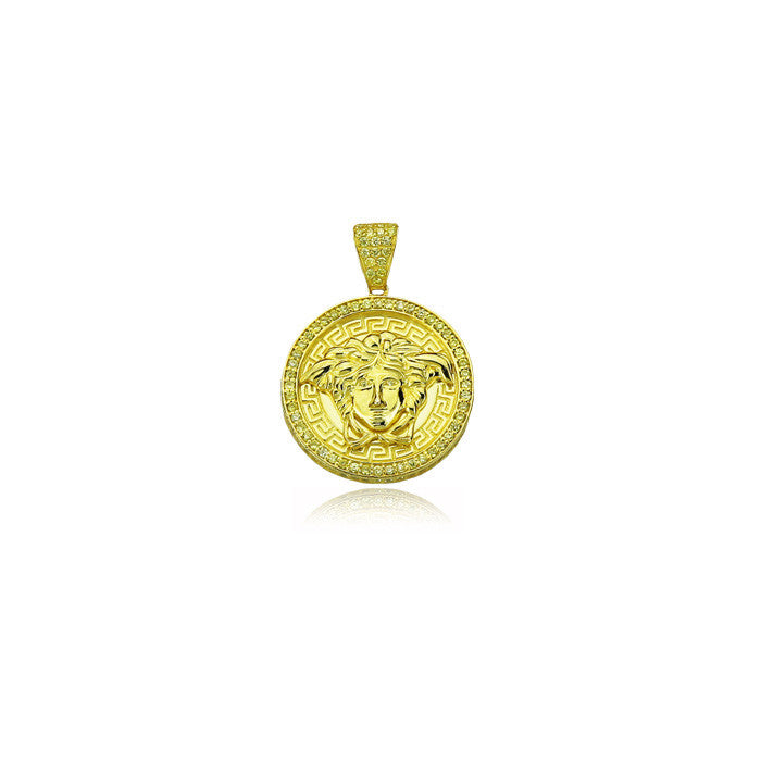 Medusa pendant gold with yellow diamonds