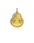 Micro Laughing Buddha iced border pendant necklace free chain