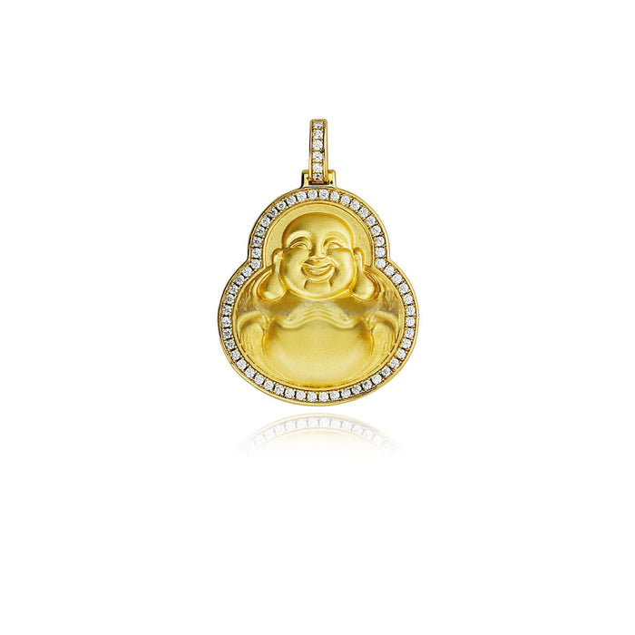 Micro Laughing Buddha iced border pendant necklace free chain