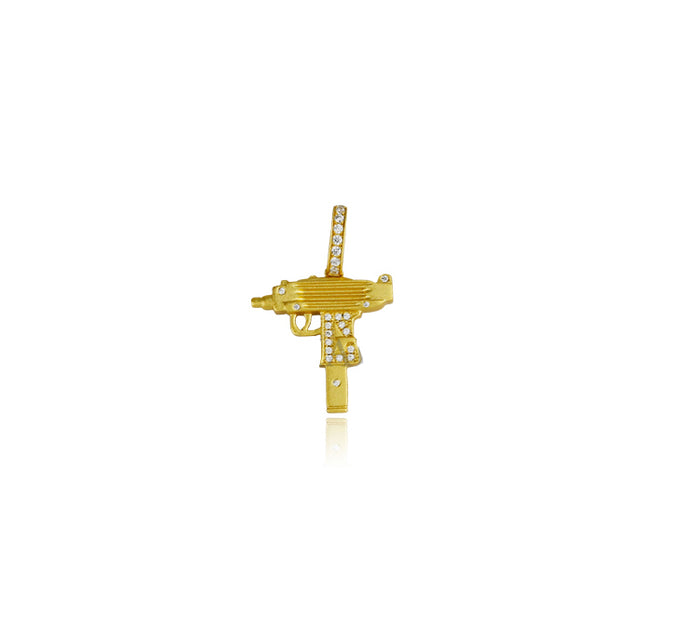micro uzi matte gold pendant necklace chain hip hop jewelry