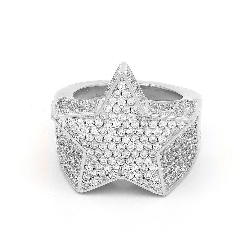 Migos star ring fully iced out 3D White gold SILVER men ring affordable jewelry