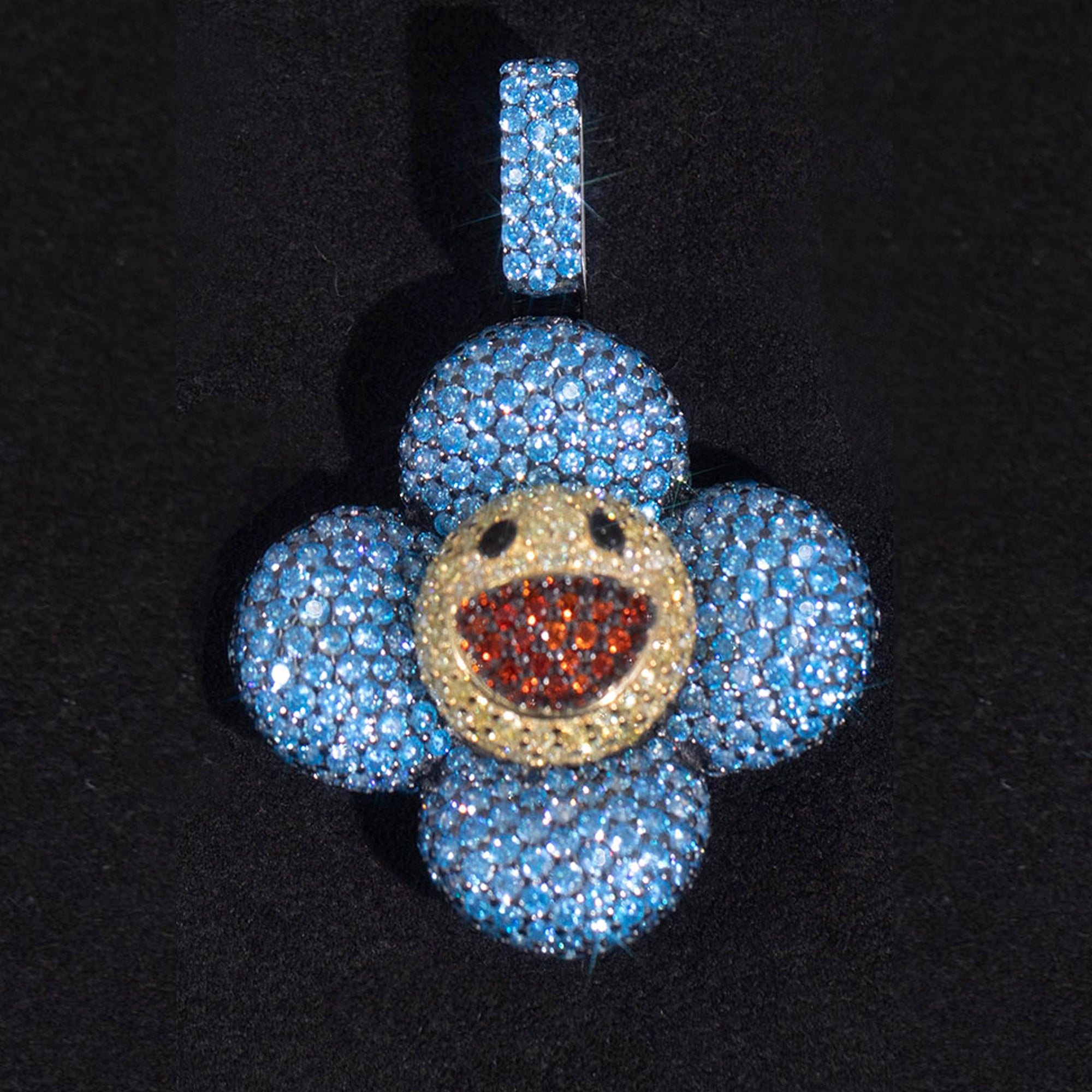 superflat first love monorgram flower fidget spinner TAKASHI MURAKAMI Super Flat, First Love, Flower screenprint in colors with Platinum leaf pendant with matching chain necklace