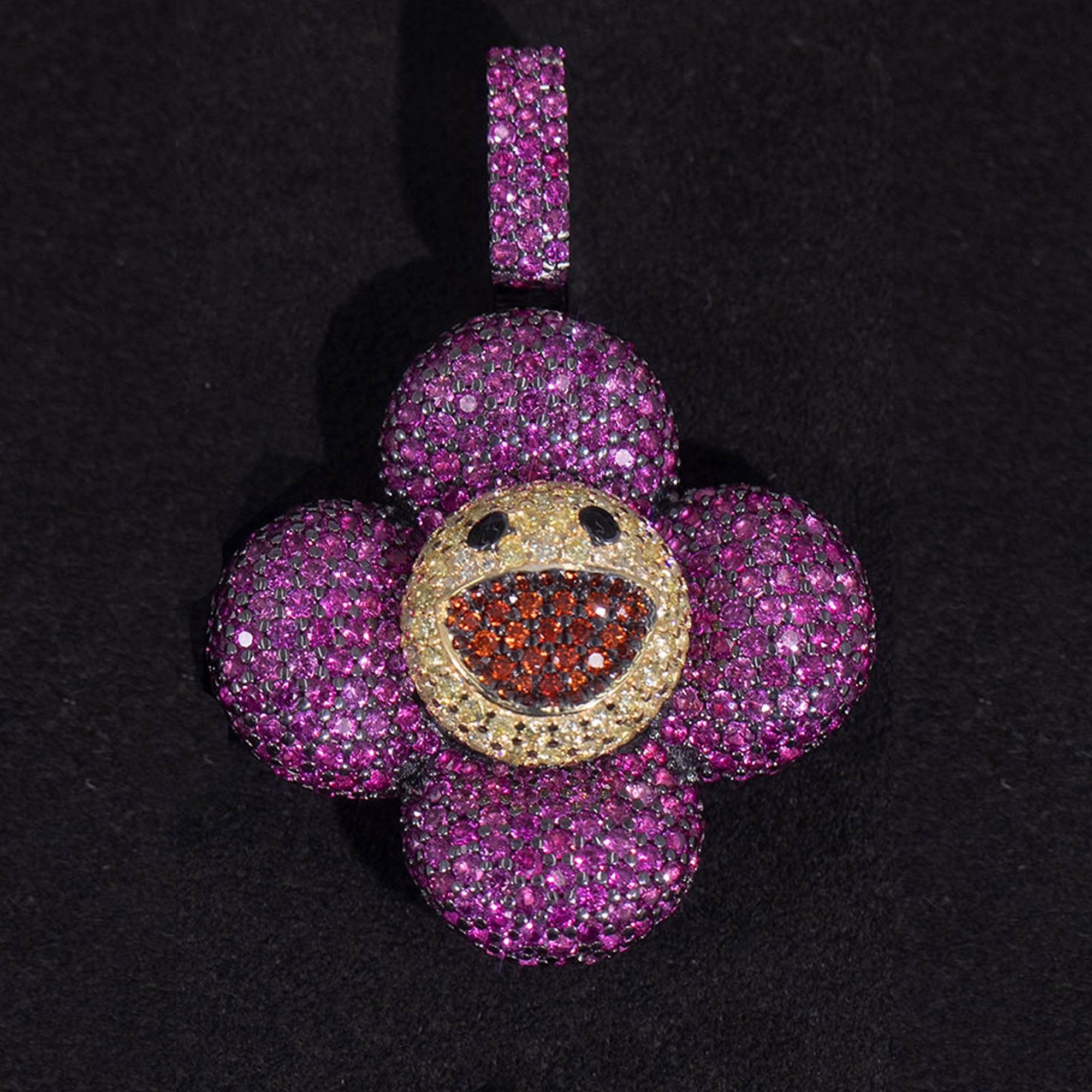 superflat first love monorgram flower fidget spinner TAKASHI MURAKAMI Super Flat, First Love, Flower screenprint in colors with Platinum leaf pendant with matching chain necklace