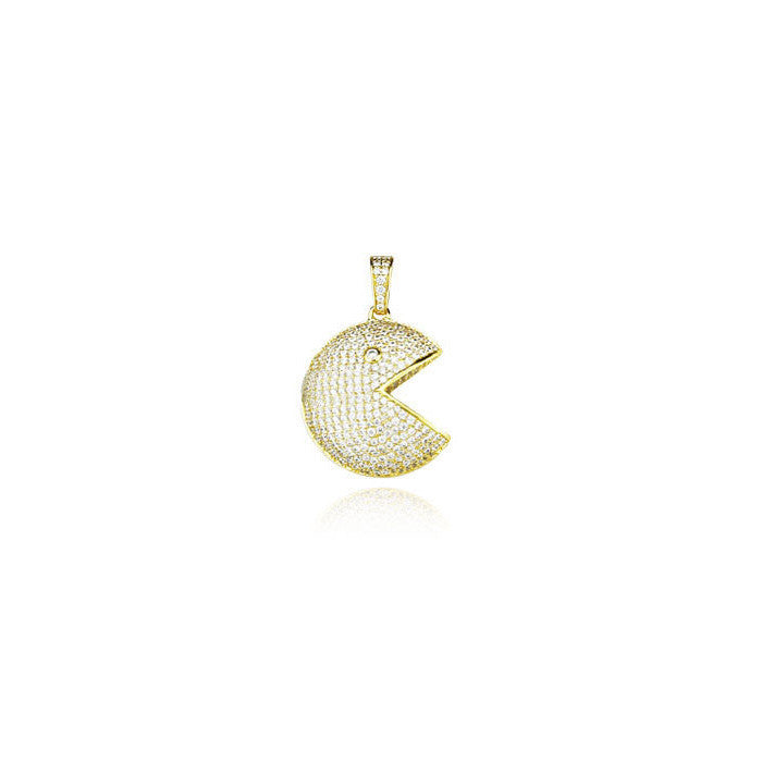 Pacman pendant in gold necklace chain diamonds