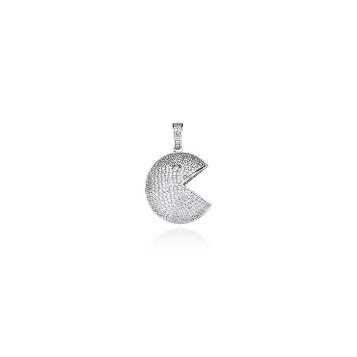 Pacman pendant in silver necklace chain diamonds