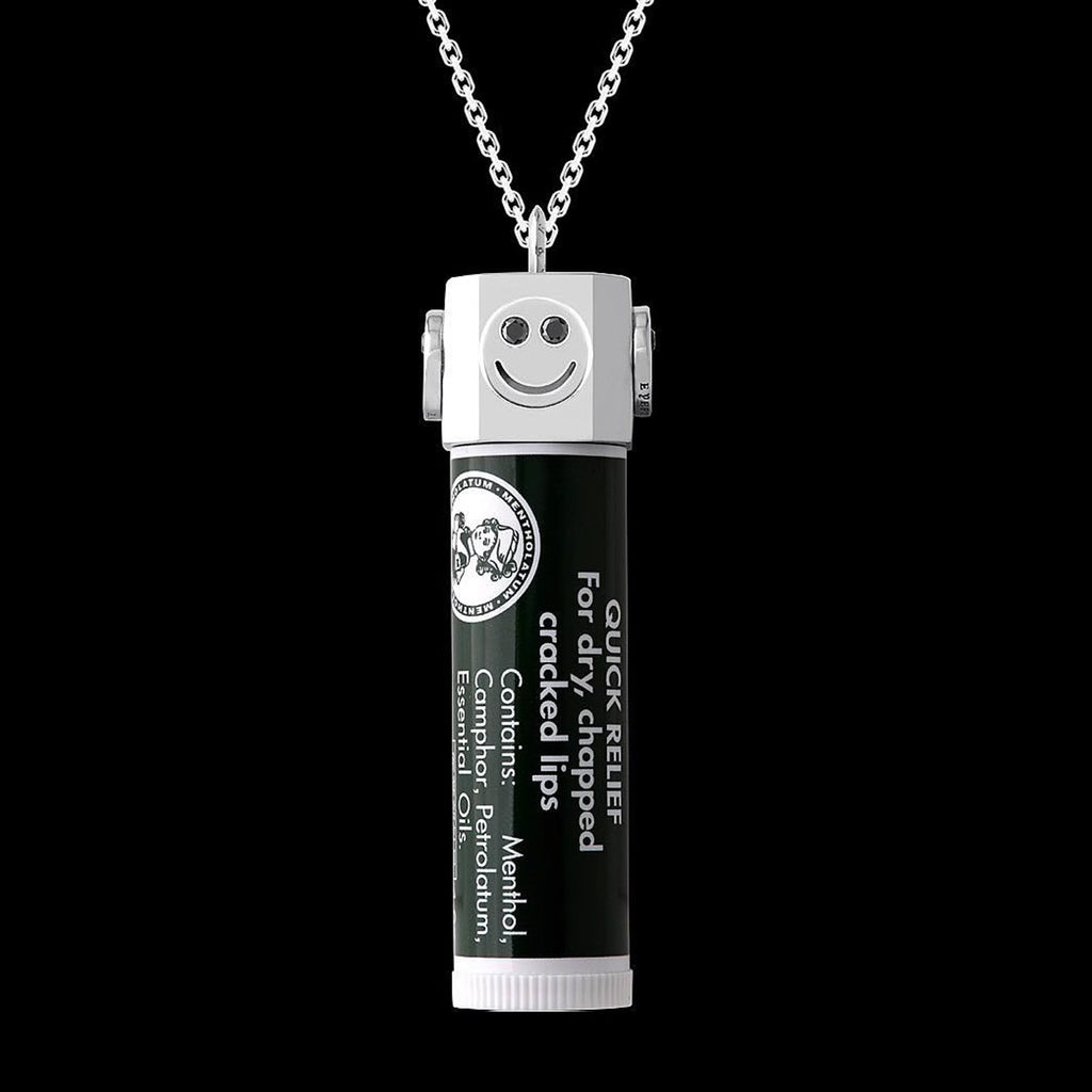 EYEFUNNY アイファニー Daniel Arsham Smiley gold cap with diamanté detailing designed by EYEFUNNY DanielArsham fully iced diamond eyefunny lip balm cap holder necklace