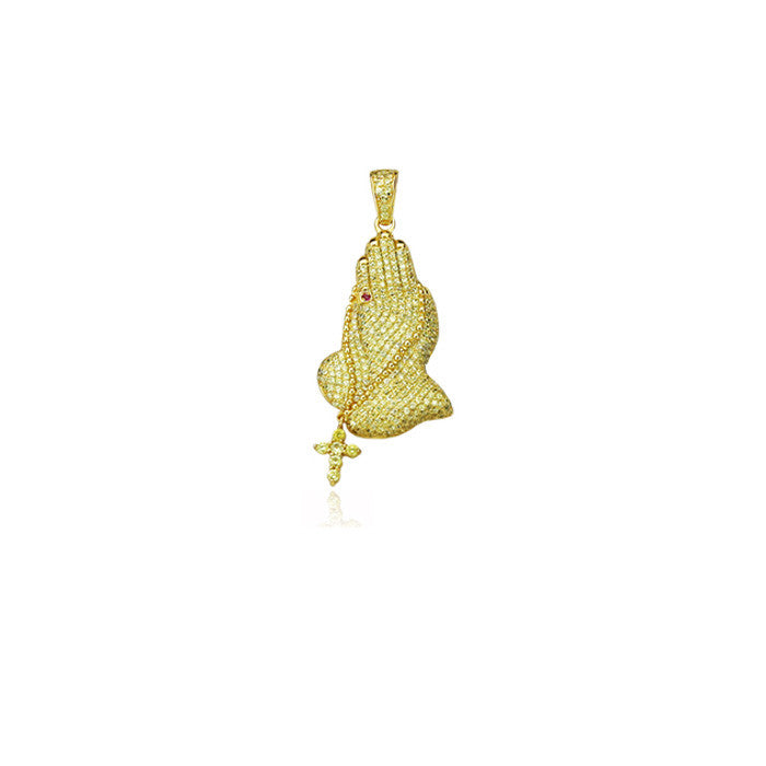 praying hands pendant 47mm in yellow gold diamonds