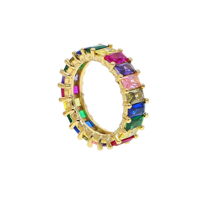 Gold filled rainbow square baguette engagement ring eternity band ring