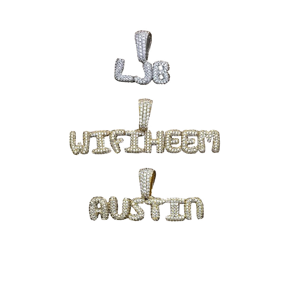 custom bubble letter pendant necklace free chain shopgld ifandco celebrities jewelers vvs