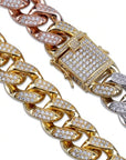 Miami Cuban Chain 14mm 18mm tri-colored Necklace Chain For Men Gold Silver Color Iced Out Micro Pave Cubic Zircon Hip Hop Jewelry shopgld