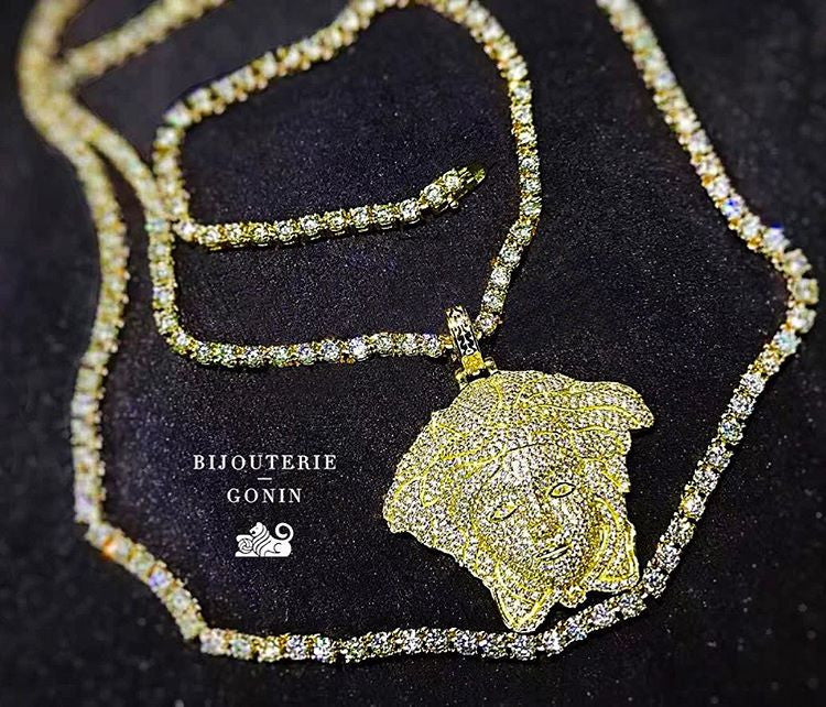 Silver Iced out Medusa Pendant