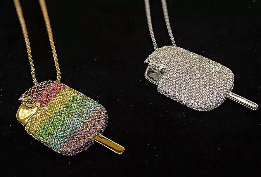 Icecream bar pendant necklace full diamond