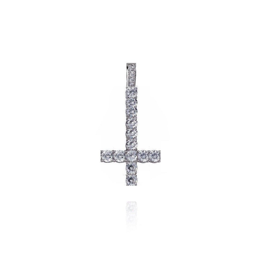 lil uzi vert upside down cross choker pendant necklace tennis link chain vvs diamond 
