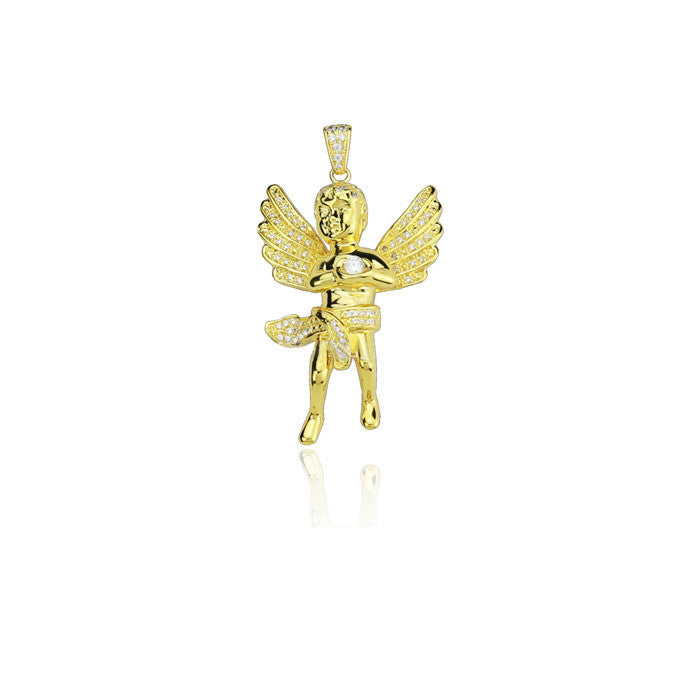 Vigiles cherub angel protection pendant in gold diamonds