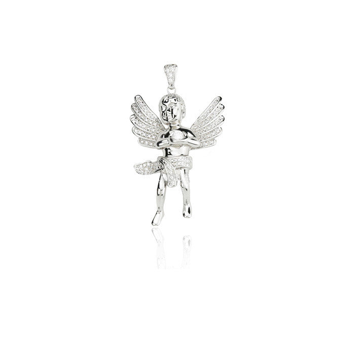 Vigiles cherub angel protection pendant in silver diamonds