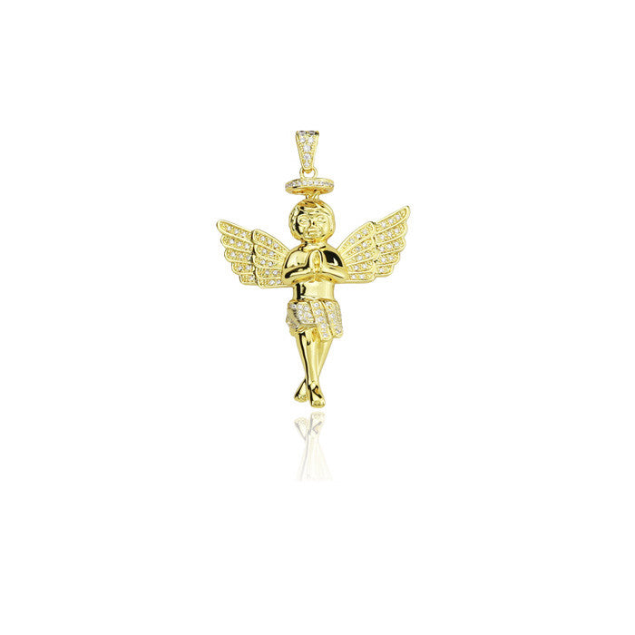 Cherub angel praying hands 39mm pendant gold