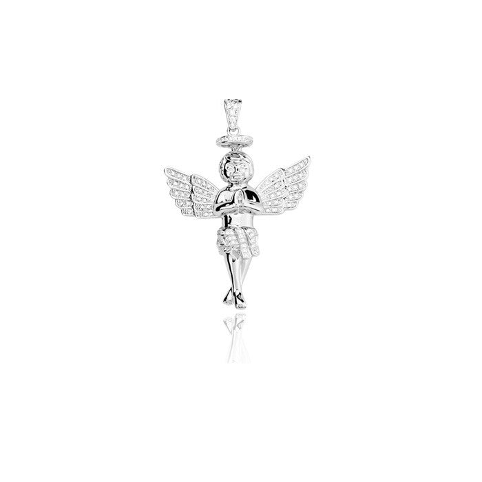Cherub angel praying hands 39mm pendant silver