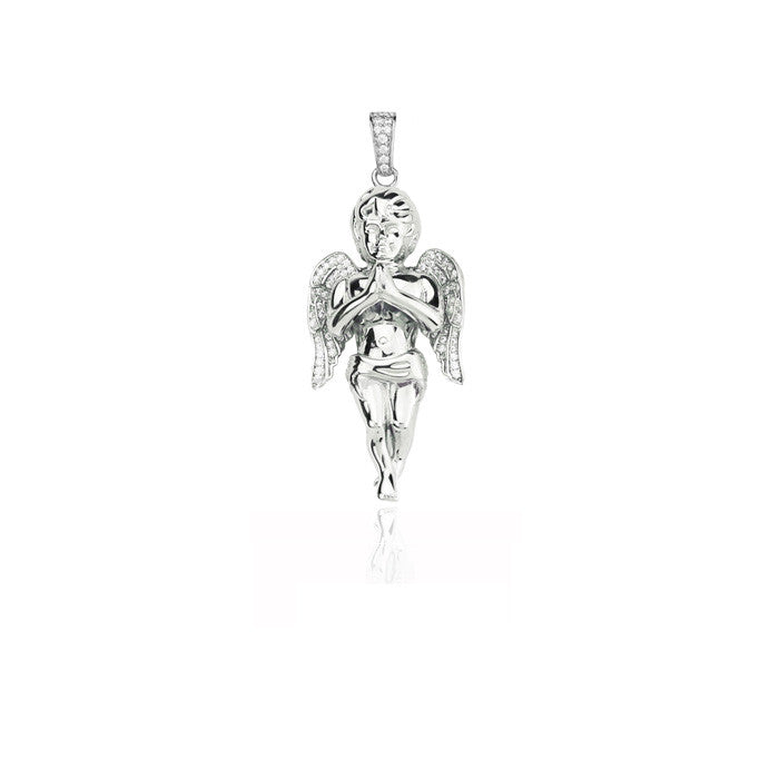 Baby cherub praying hands pendant silver