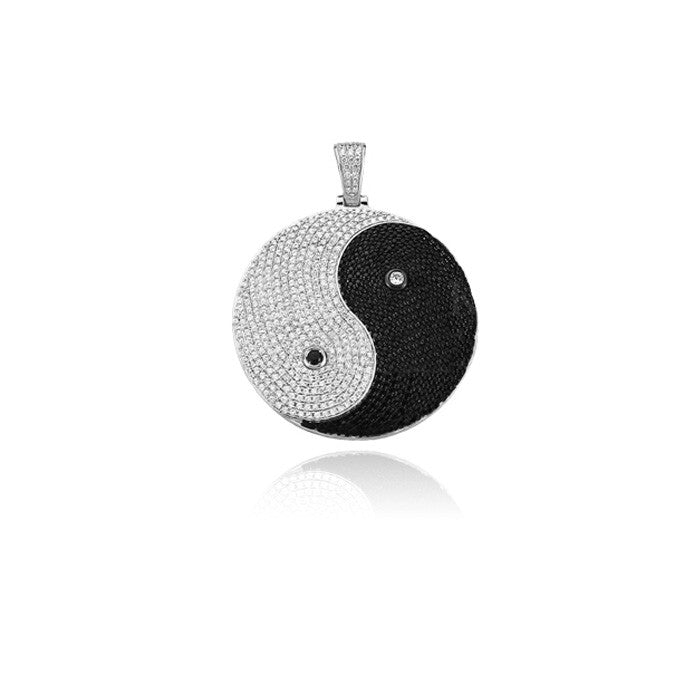 yin yang pendant fully iced diamonds silver